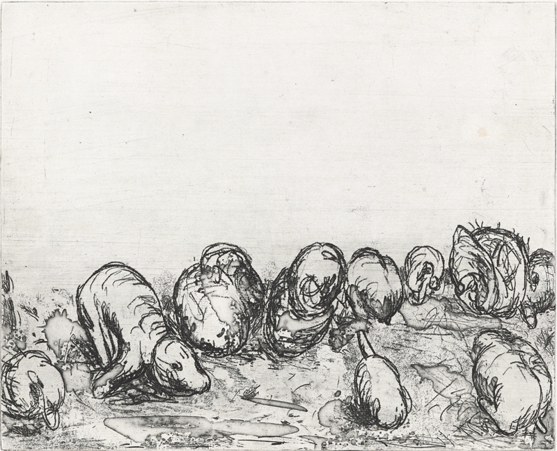 Georg Baselitz, Heulende Hunde, 1964, Ätzradierung und Vernis mou auf Zink, auf Kupferdruck-Bütten, 24,7 x 30,2 cm, Museum Morsbroich, Leverkusen