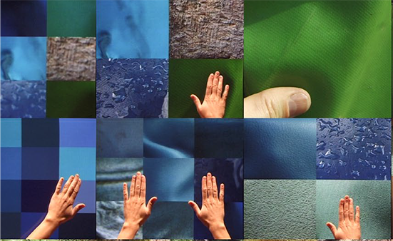 Eric Lanz, Les Choses, 1998, pseudo-interaktive Videoinstallation auf 3 synchronisierten Monitoren, Gesamtdauer 180 Min. (Collage)