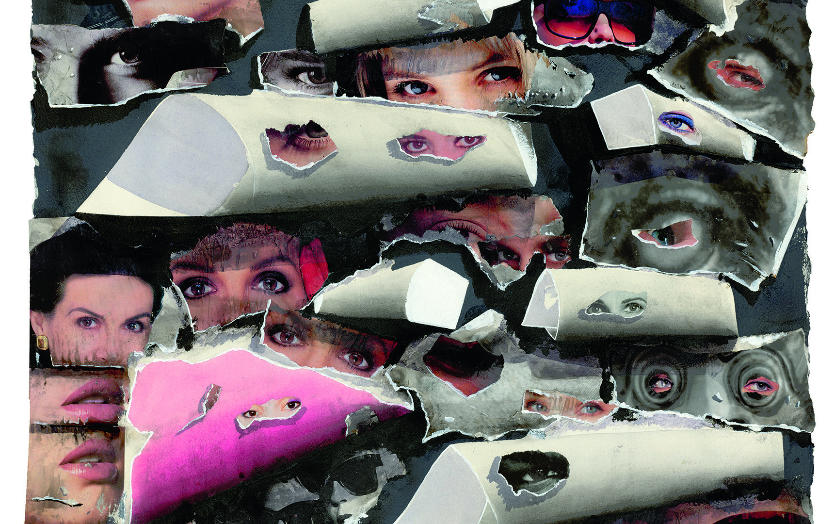 Burhan Doğançay Mysterious Eyes 1990 Collage, Gouache, Acryl, Fumage auf Papier 76,5 x 57,5 cm Albertina, Wien