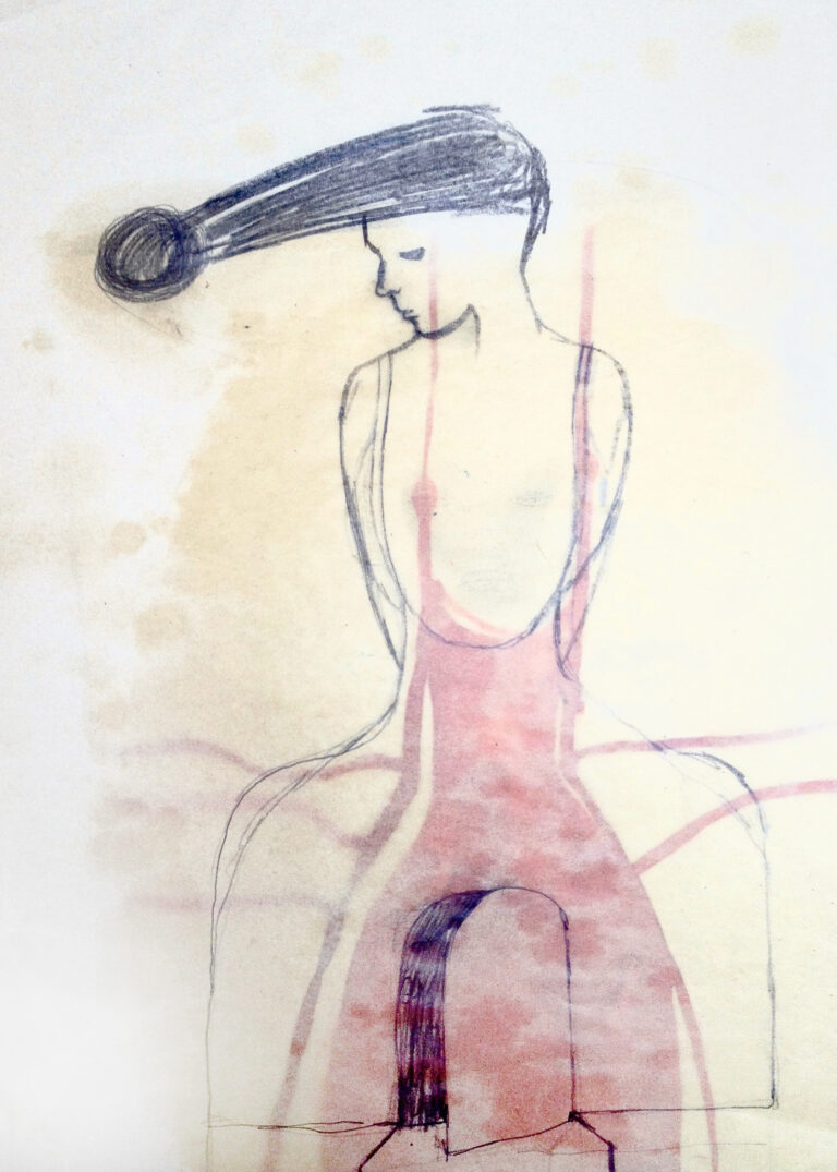 Turmfrau, um 2012 Grafit, Gouache auf geöltem Papier